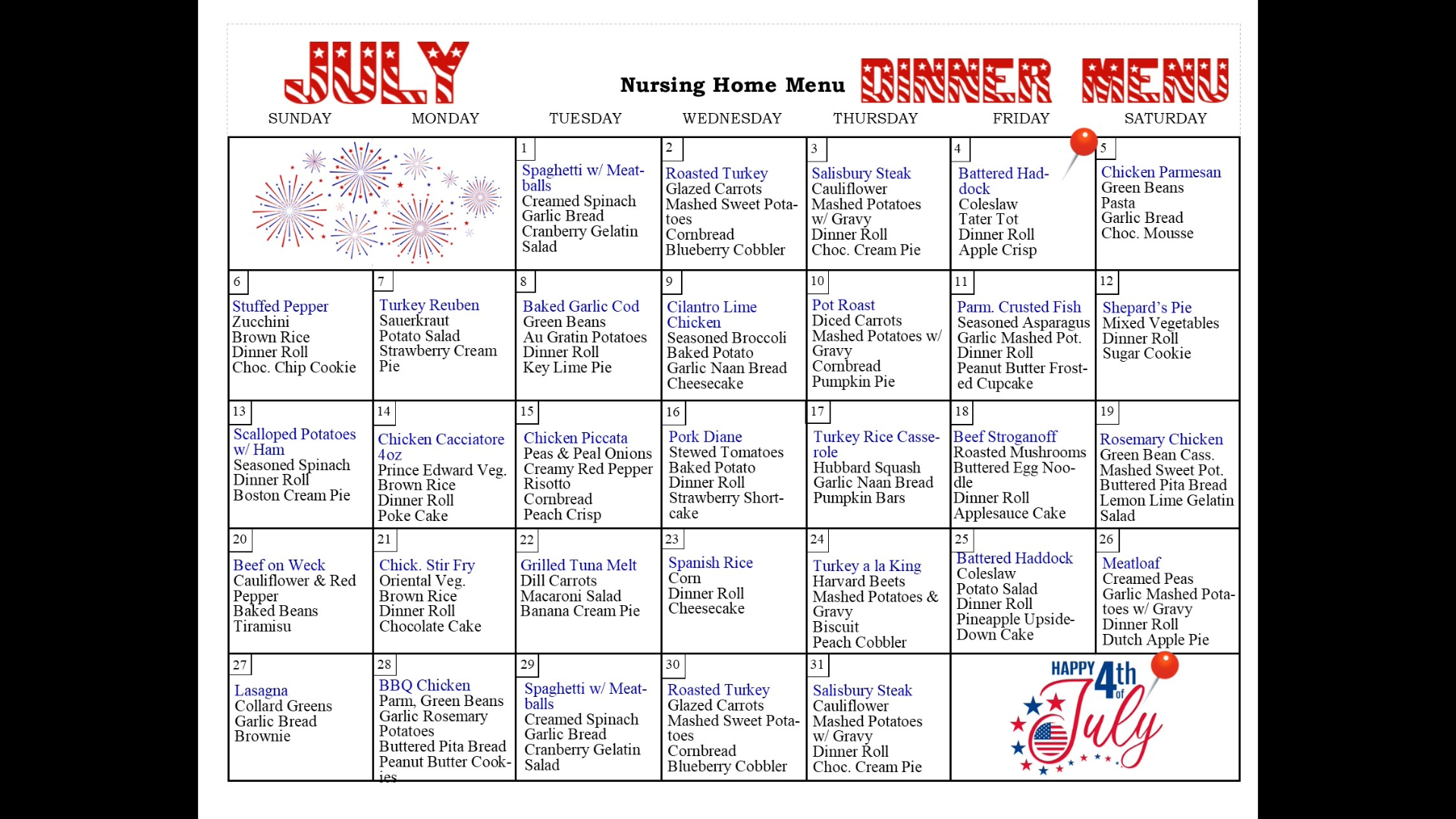 July Dinner Menu