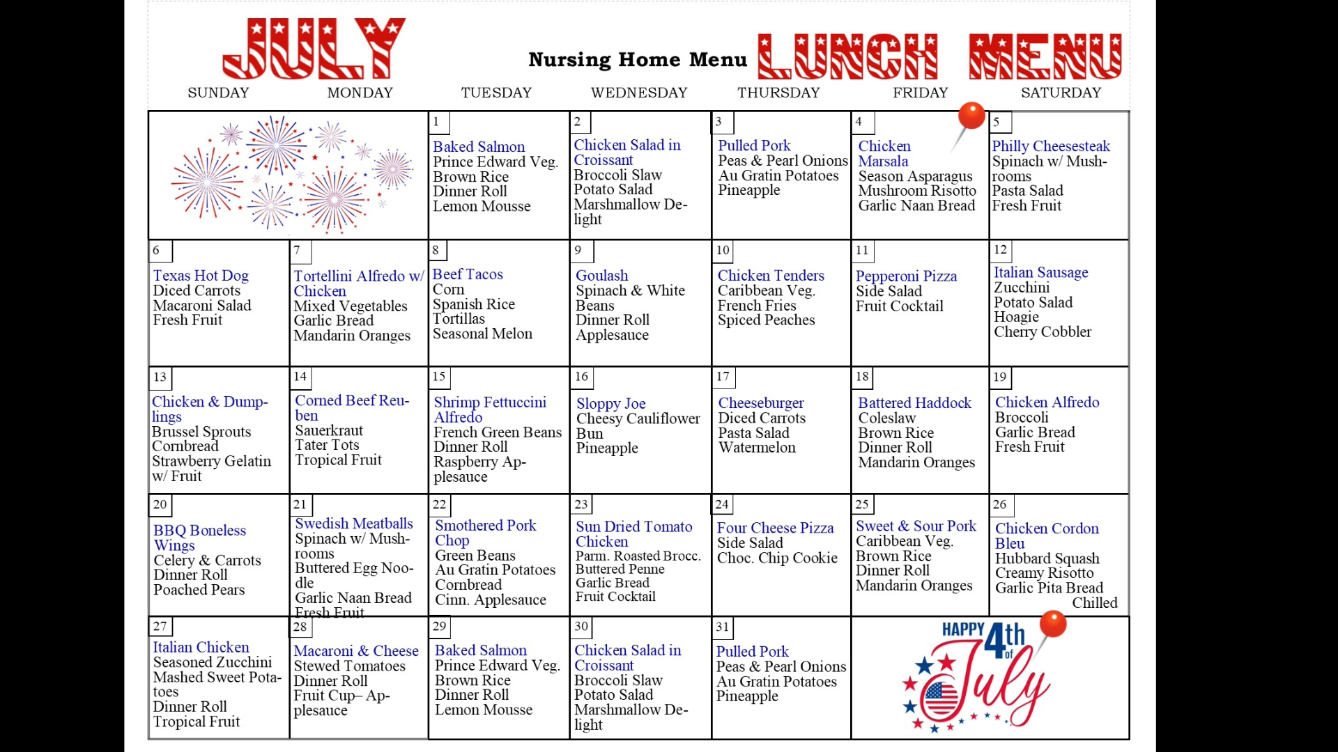 July Lunch Menu