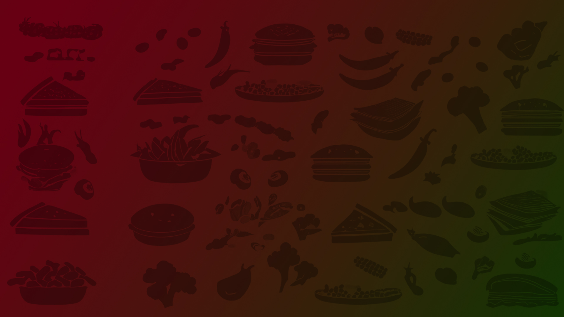 Silhouettes of food on a gradient background from red to green