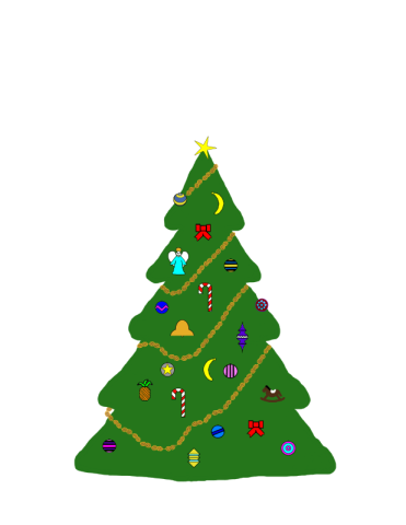 Christmas tree with different decorations