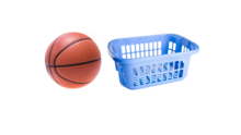 basketball and a laundry basket