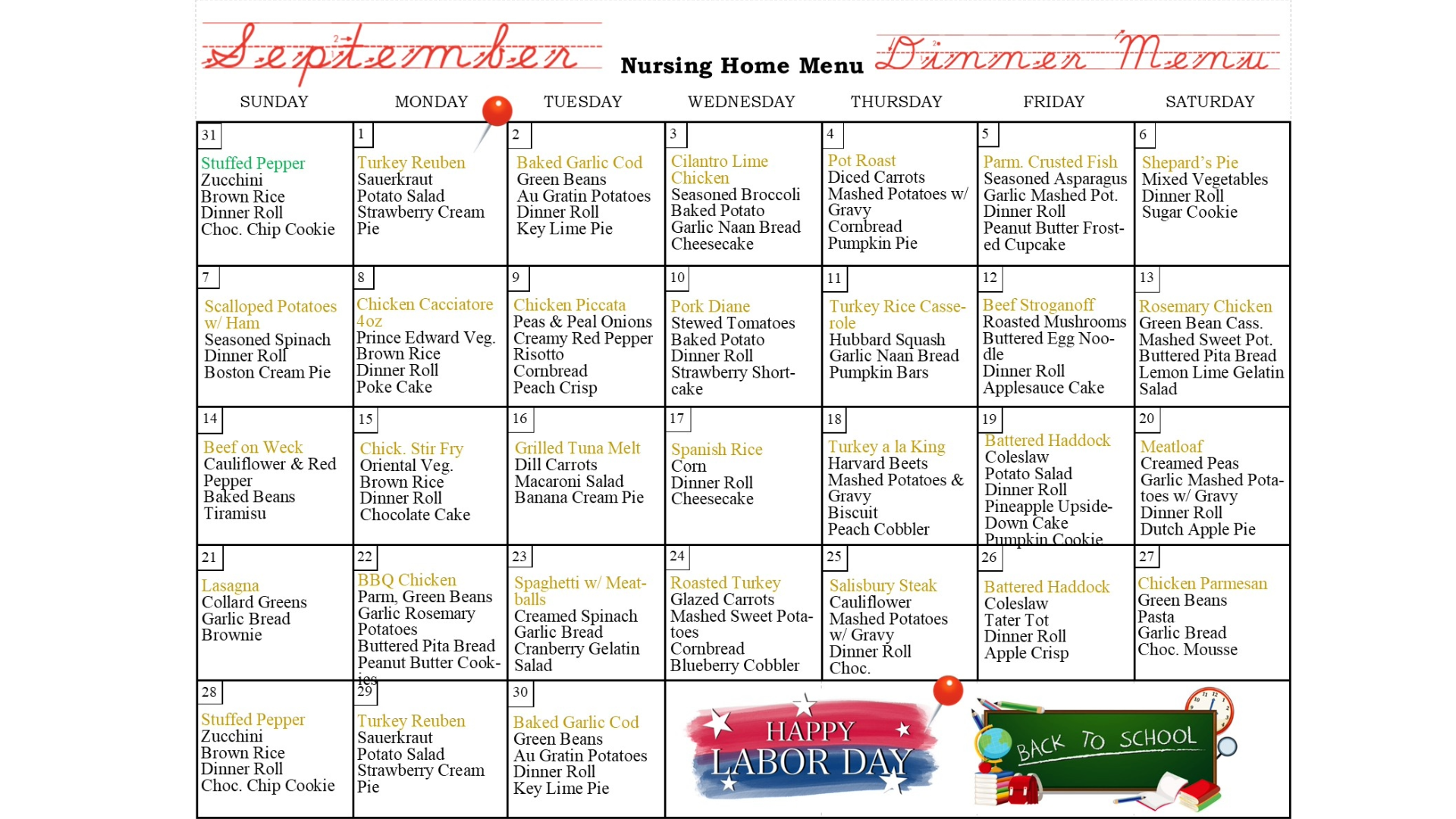 September dinner menu