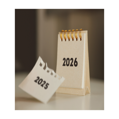 Calendar page with 2025 being ripped off and the new one showing 2026