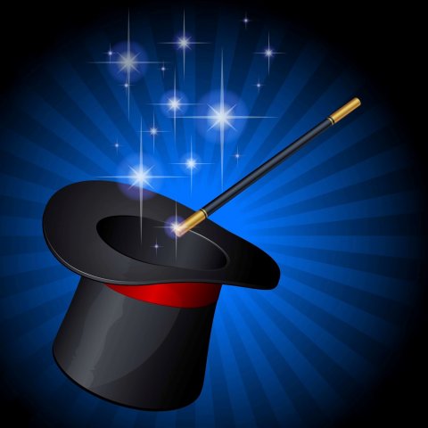 Magician's wand and magic black top hat