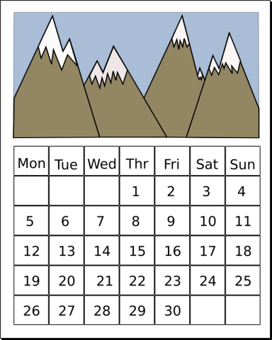 Mountain peaks on a calendar