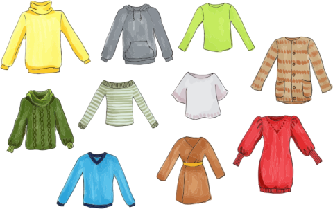 Different pieces of clothing in a variety of colors