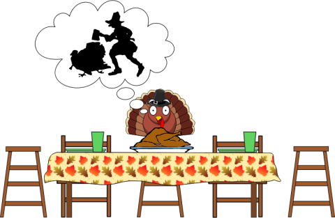 turkey sitting at a table 