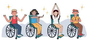 4 people doing yoga in wheelchairs