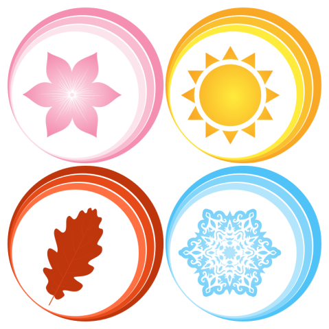 flower, sun, leaf and snowflake 
