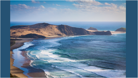 Water surrounded by sand formations