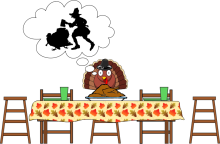 turkey sitting at a table 