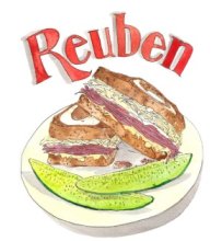 Reuben Sandwich on a plate with pickles