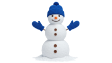 a snowman with winter gloves and hat on